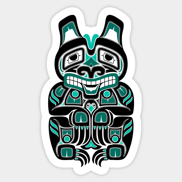 Teal Blue and Black Haida Spirit Bear Sticker by jeffbartels